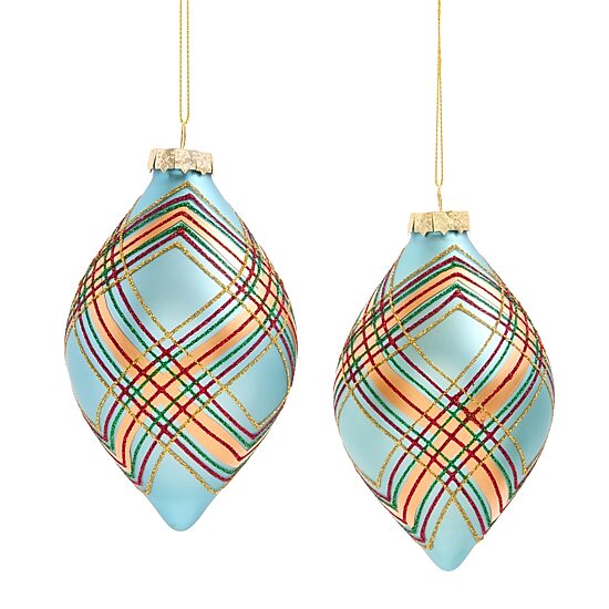 North Pole Trading Co. Blue Plaid Finial 2-pc. Christmas Ornament