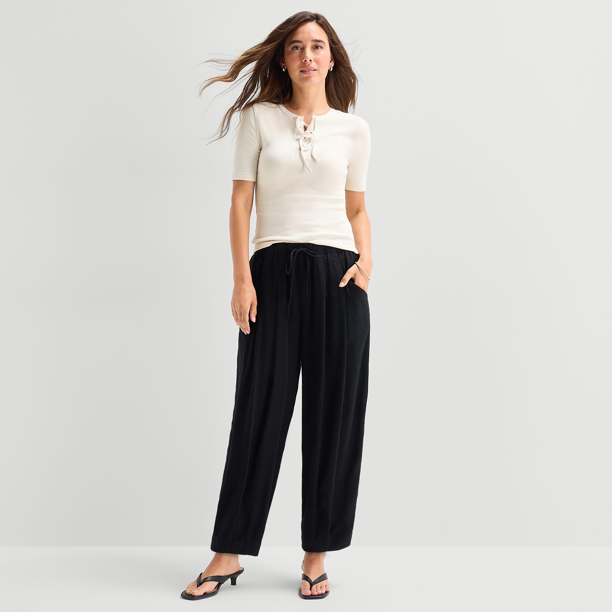 a.n.a Womens Split Tie Neck Short Sleeve T-Shirt
