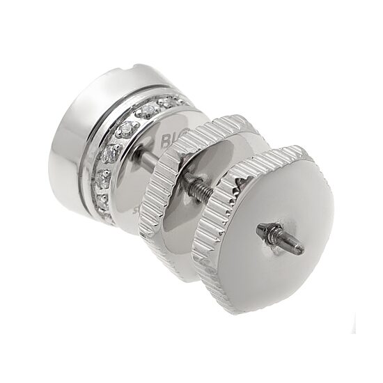 Mens Black and White Cubic Zirconia Stainless Steel Stud Earring