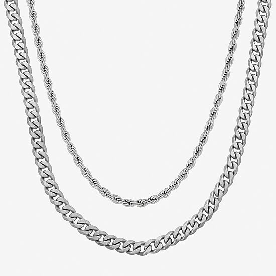 Mens Stainless Steel 2-pc. Necklace Set