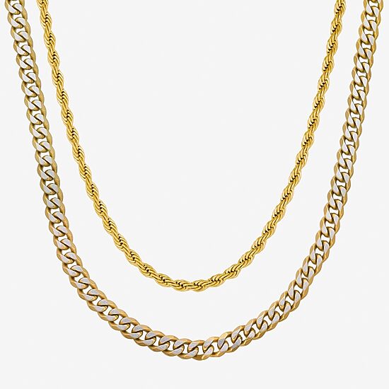 Mens Stainless Steel 2-pc. Necklace Set