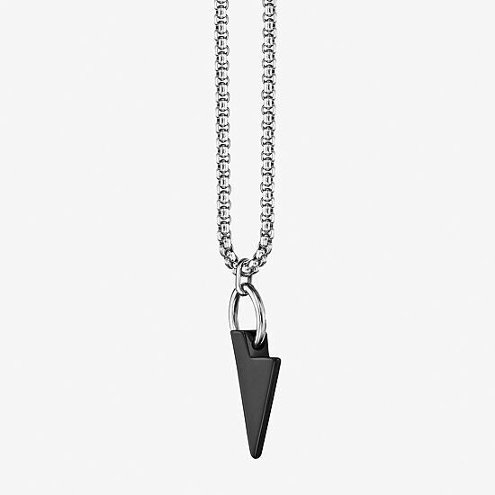 Mens Black Agate Stainless Steel 24 Inch Pendant Necklace