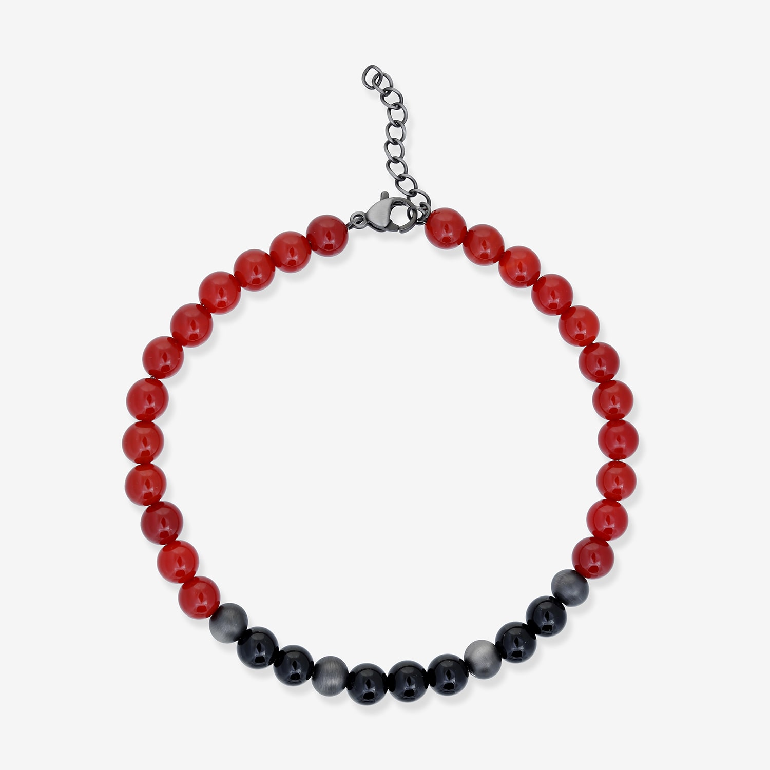 Mens Black Agate Stainless Steel Beaded Bracelet