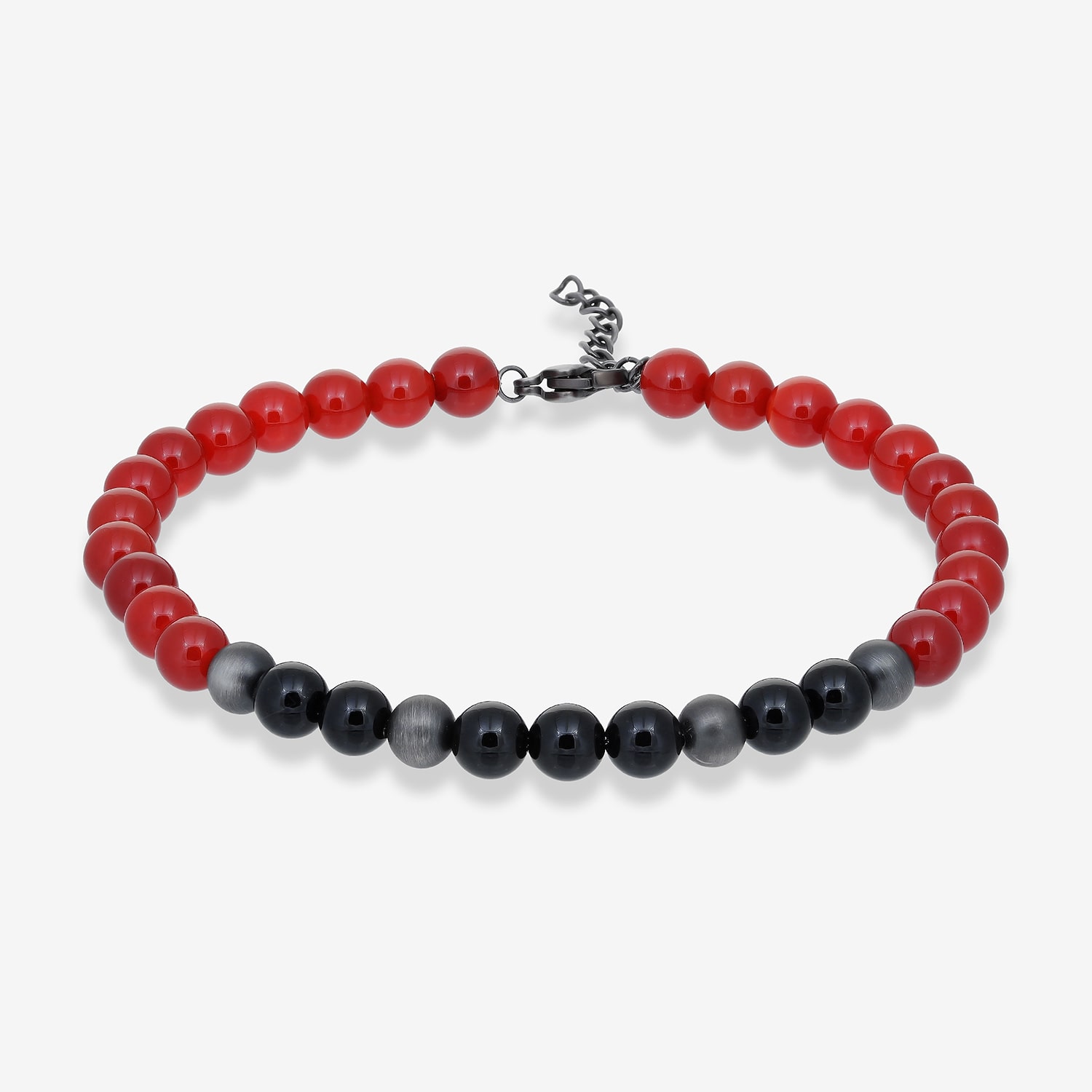 Mens Black Agate Stainless Steel Beaded Bracelet
