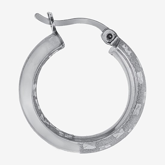 Diamond Cut Womens Sterling Silver 20.3mm Hoop Earrings