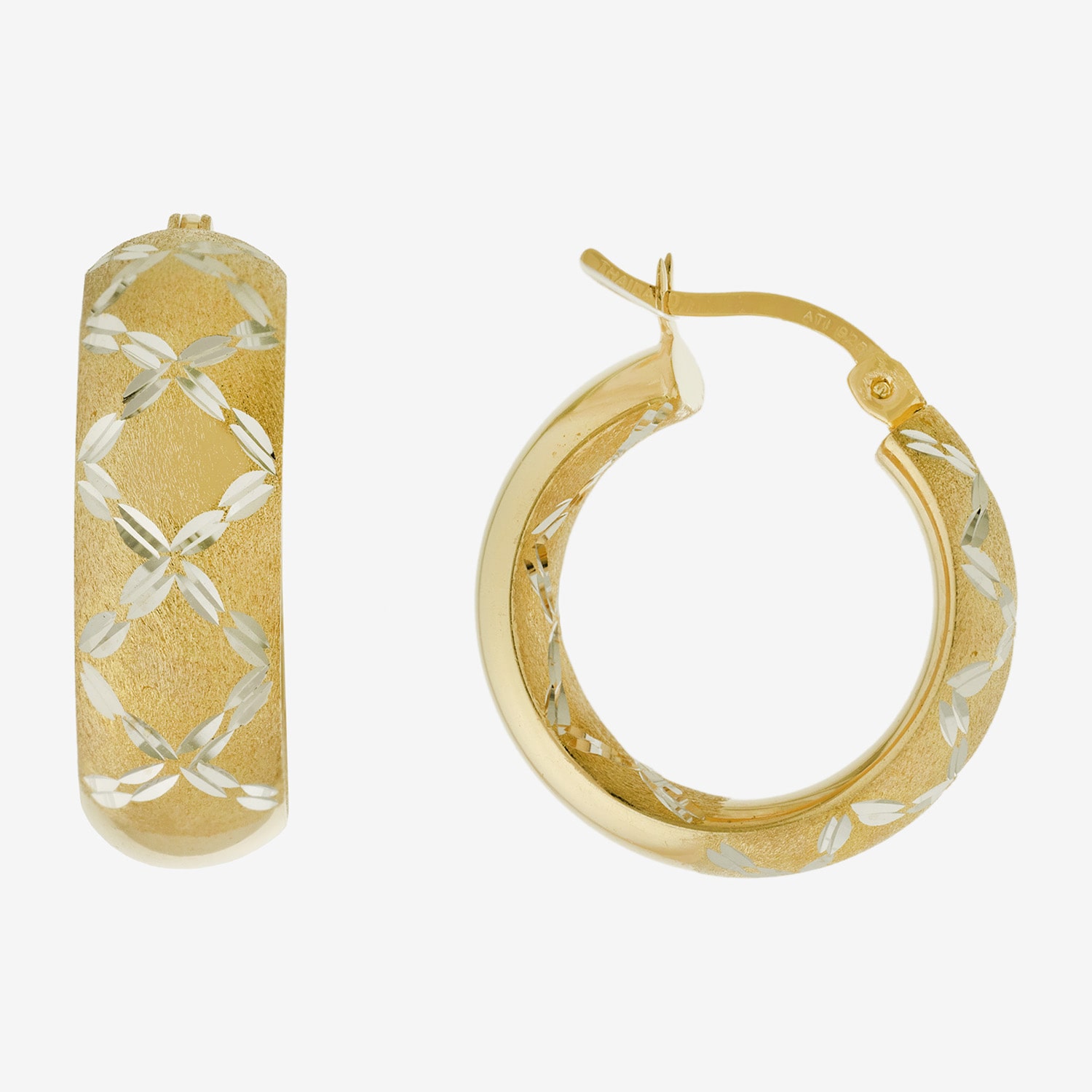 Diamond Cut Womens 14K Two Tone Gold Over Silver 20mm Hoop Earrings