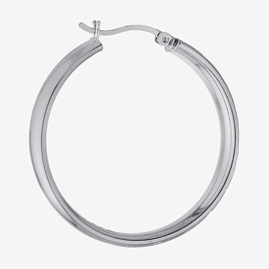 Diamond Cut Womens Sterling Silver 35.3mm Hoop Earrings