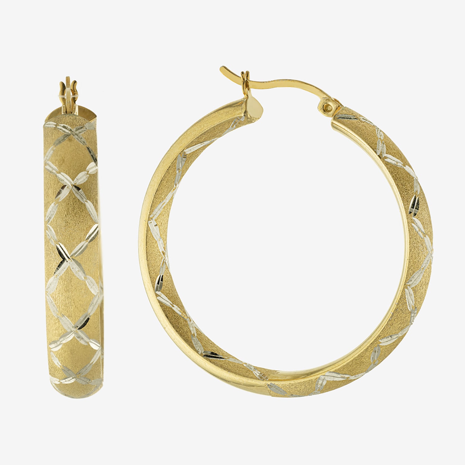 Diamond Cut Womens 14K Two Tone Gold Over Silver 36mm Hoop Earrings