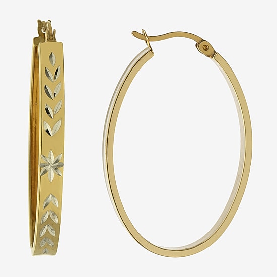 Diamond Cut Womens 14K Two Tone Gold Over Silver 35.8mm Hoop Earrings