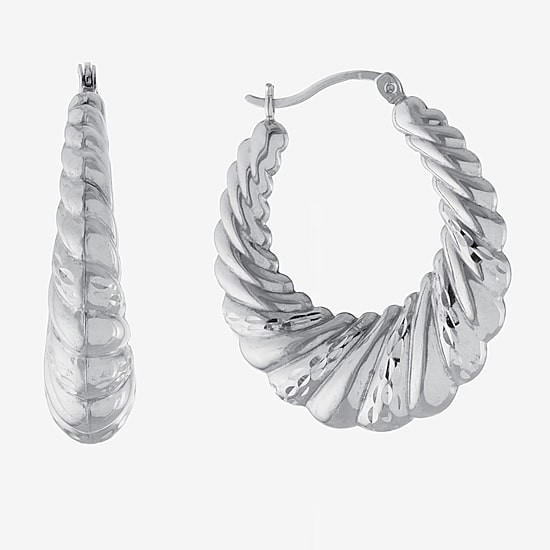 Croissant Womens Sterling Silver 33.5mm Hoop Earrings
