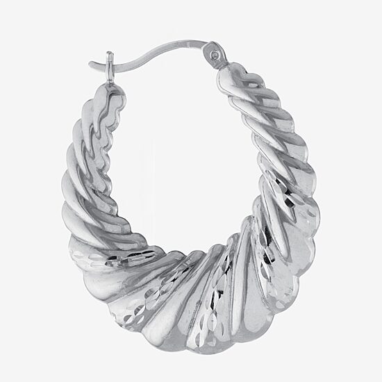 Croissant Womens Sterling Silver 33.5mm Hoop Earrings