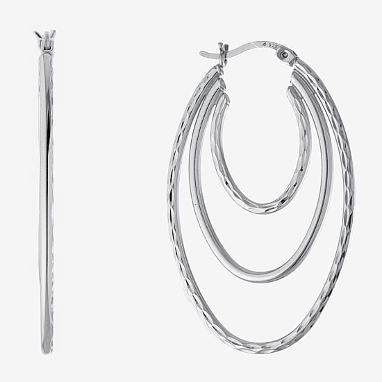 Diamond Cut Womens Sterling Silver 40.6mm Hoop Earrings