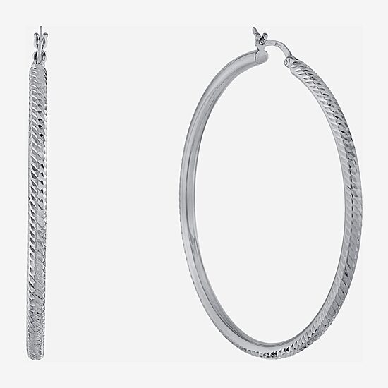 Diamond Cut Womens Sterling Silver 57mm Hoop Earrings
