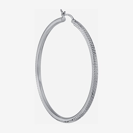 Diamond Cut Womens Sterling Silver 57mm Hoop Earrings