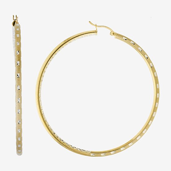 Diamond Cut Womens 14K Two Tone Gold Over Silver 67.5mm Hoop Earrings
