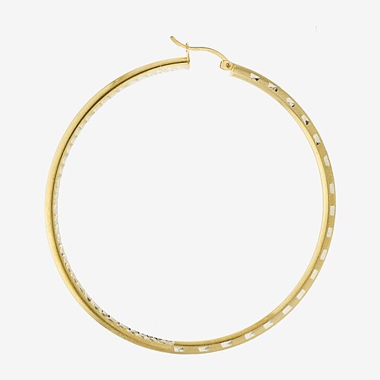Diamond Cut Womens 14K Two Tone Gold Over Silver 67.5mm Hoop Earrings