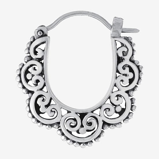 Bali Inspired Womens Sterling Silver 20.8mm Hoop Earrings