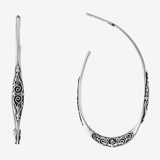 Bali Inspired Womens Sterling Silver 41.9mm Hoop Earrings