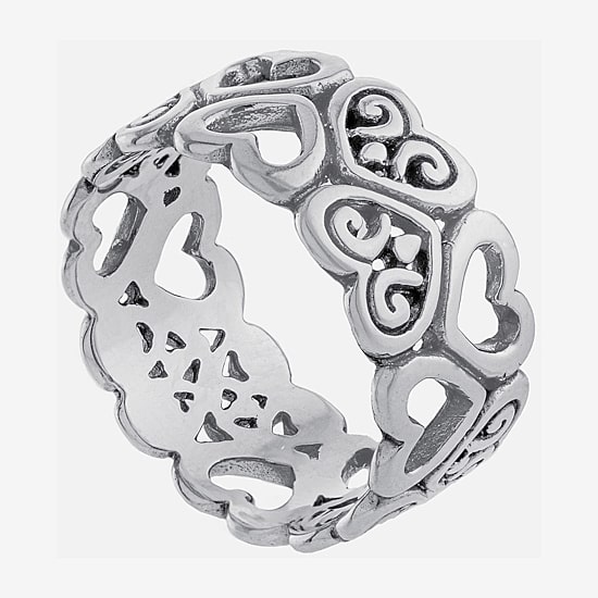 Bali Inspired Womens Sterling Silver Heart Cocktail Ring