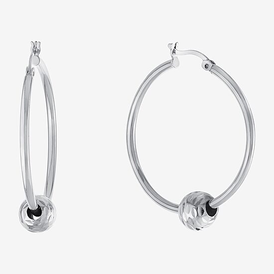 Womens Sterling Silver 36.1mm Ball Hoop Earrings