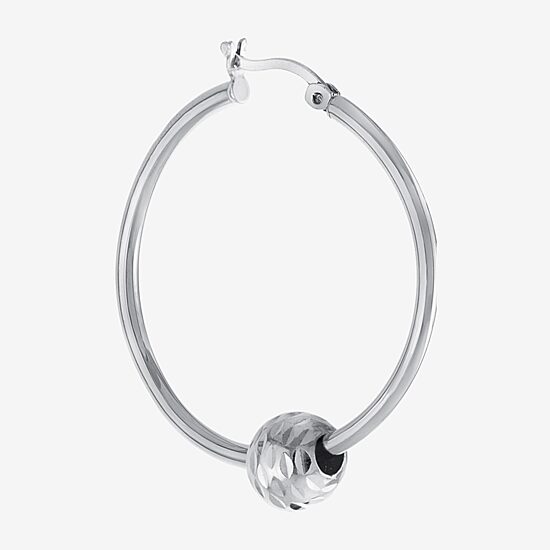 Womens Sterling Silver 36.1mm Ball Hoop Earrings