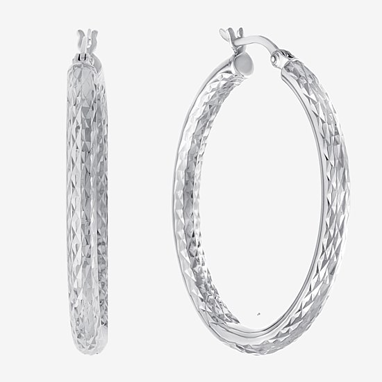 Womens Sterling Silver 37.8mm Hoop Earrings
