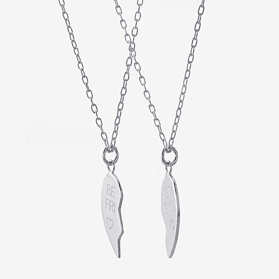 2 Piece Sterling Silver Best Friend Heart Pendant Necklace