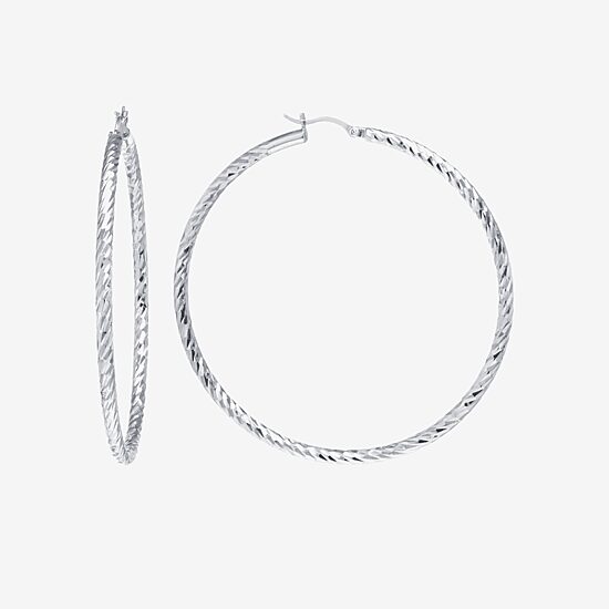 Womens Sterling Silver 50mm Hoop Earrings