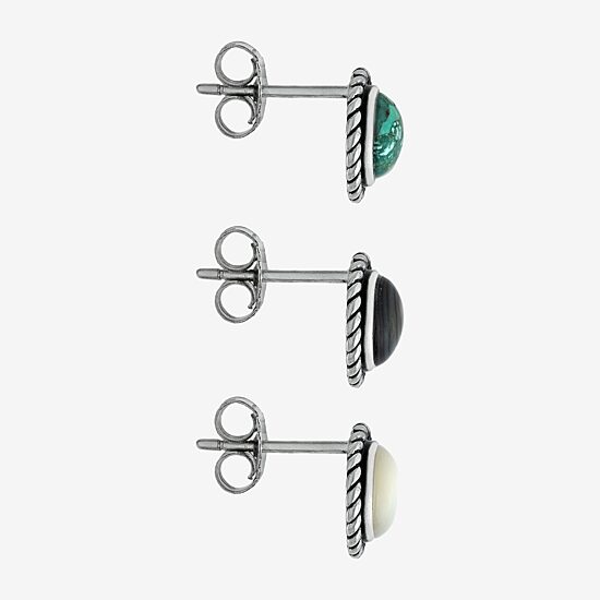 Womens Enhanced White Turquoise Sterling Silver Round 3 Pair Earring Set