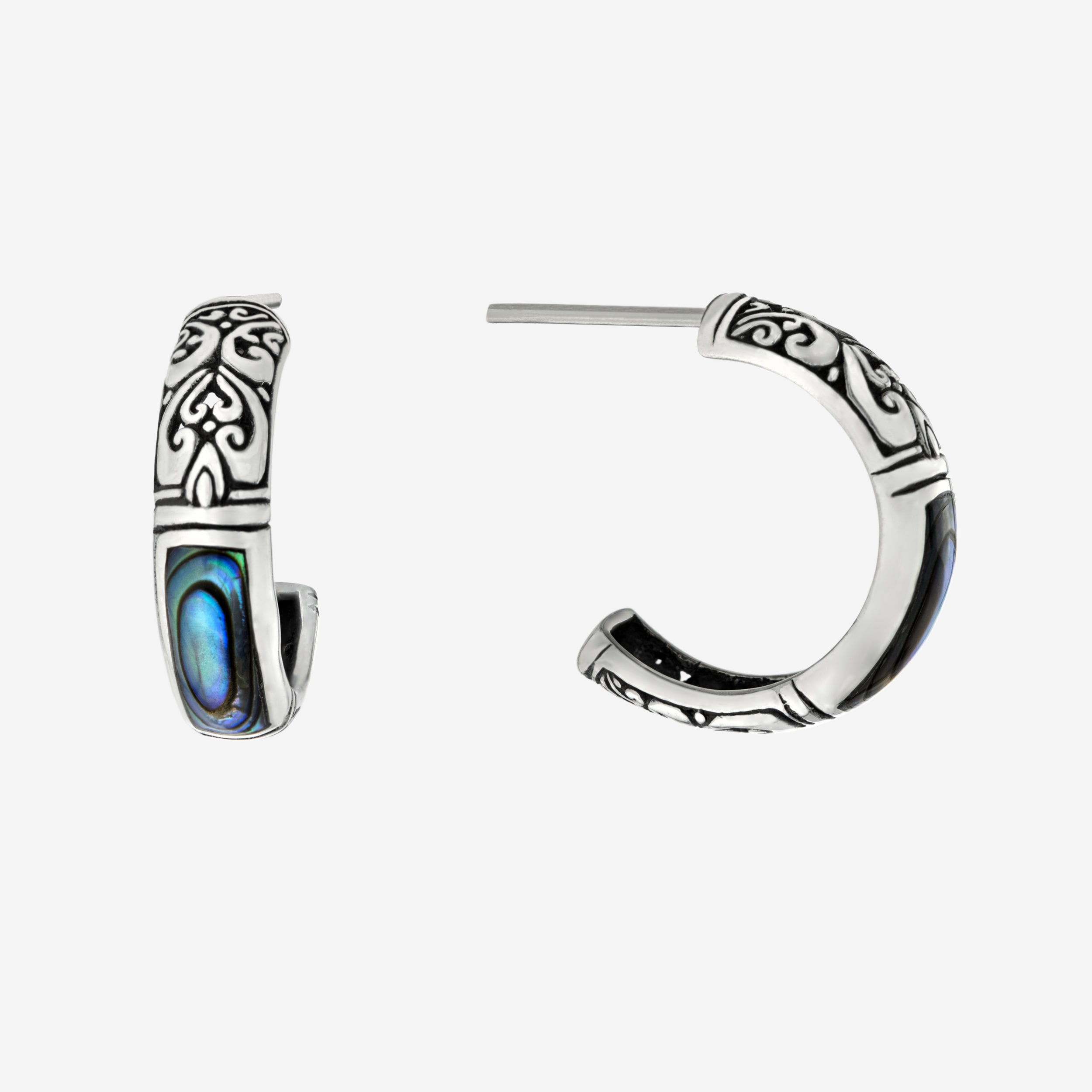 Womens Gray Abalone Sterling Silver 20.3mm Hoop Earrings