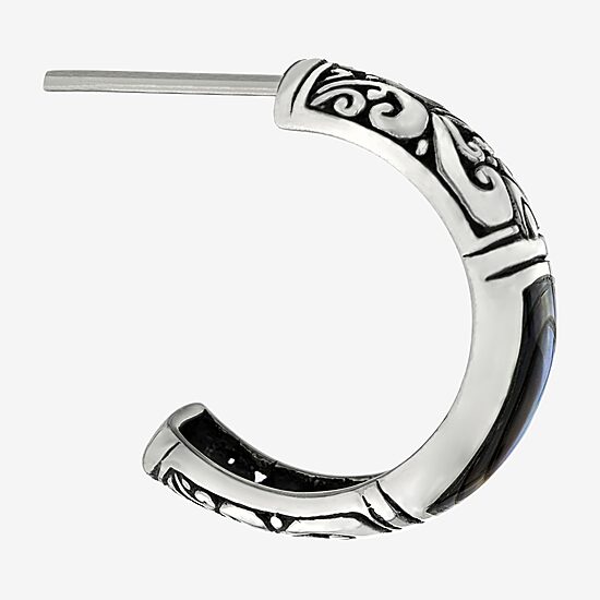 Womens Gray Abalone Sterling Silver 20.3mm Hoop Earrings