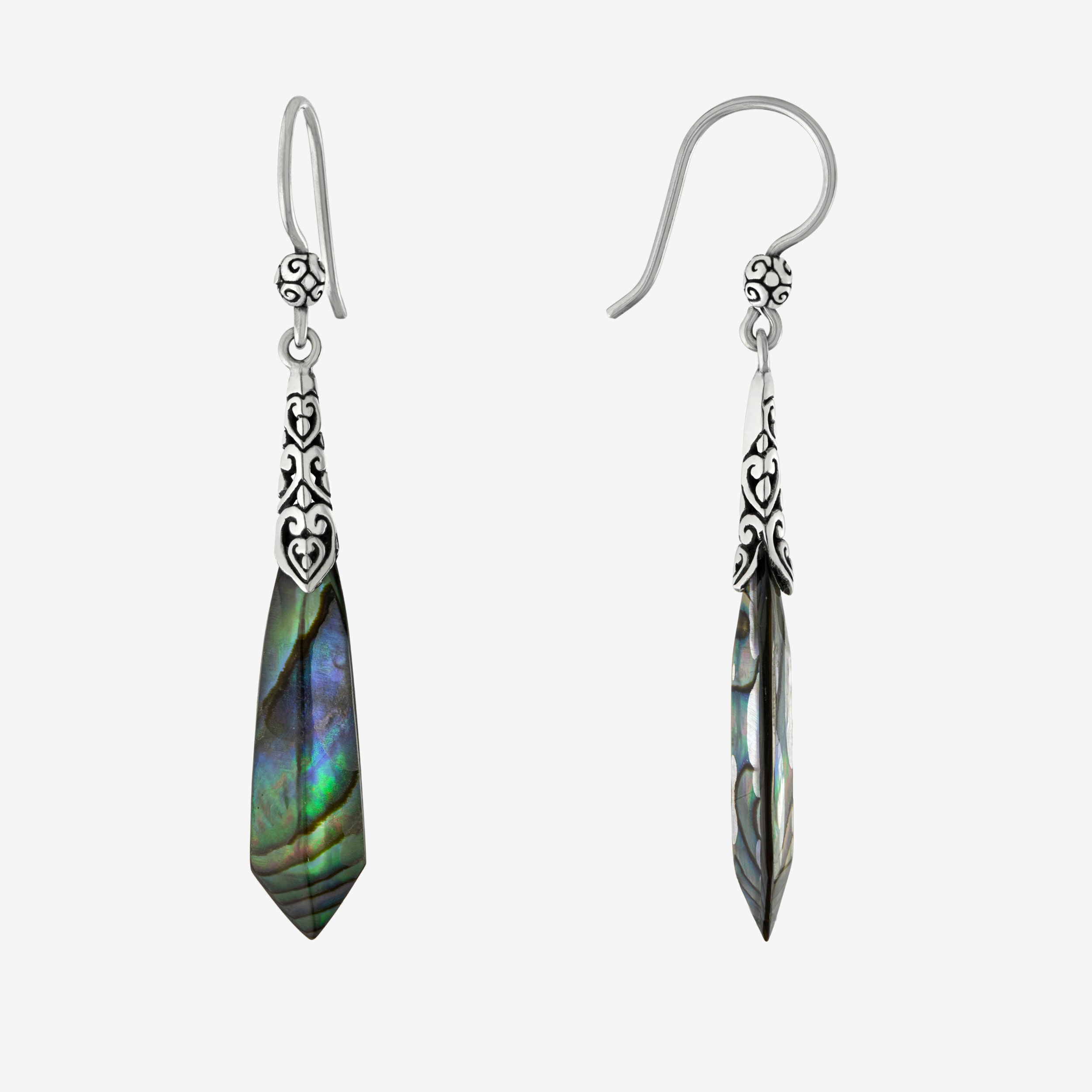 Womens Gray Abalone Sterling Silver Drop Earrings