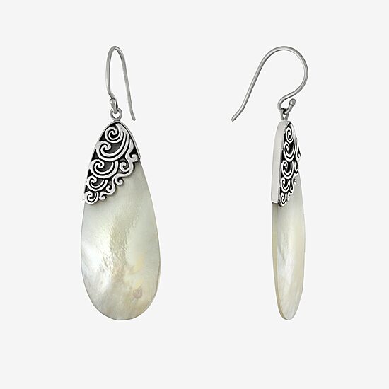 Womens White Mother Of Pearl Sterling Silver Pear Drop Earrings