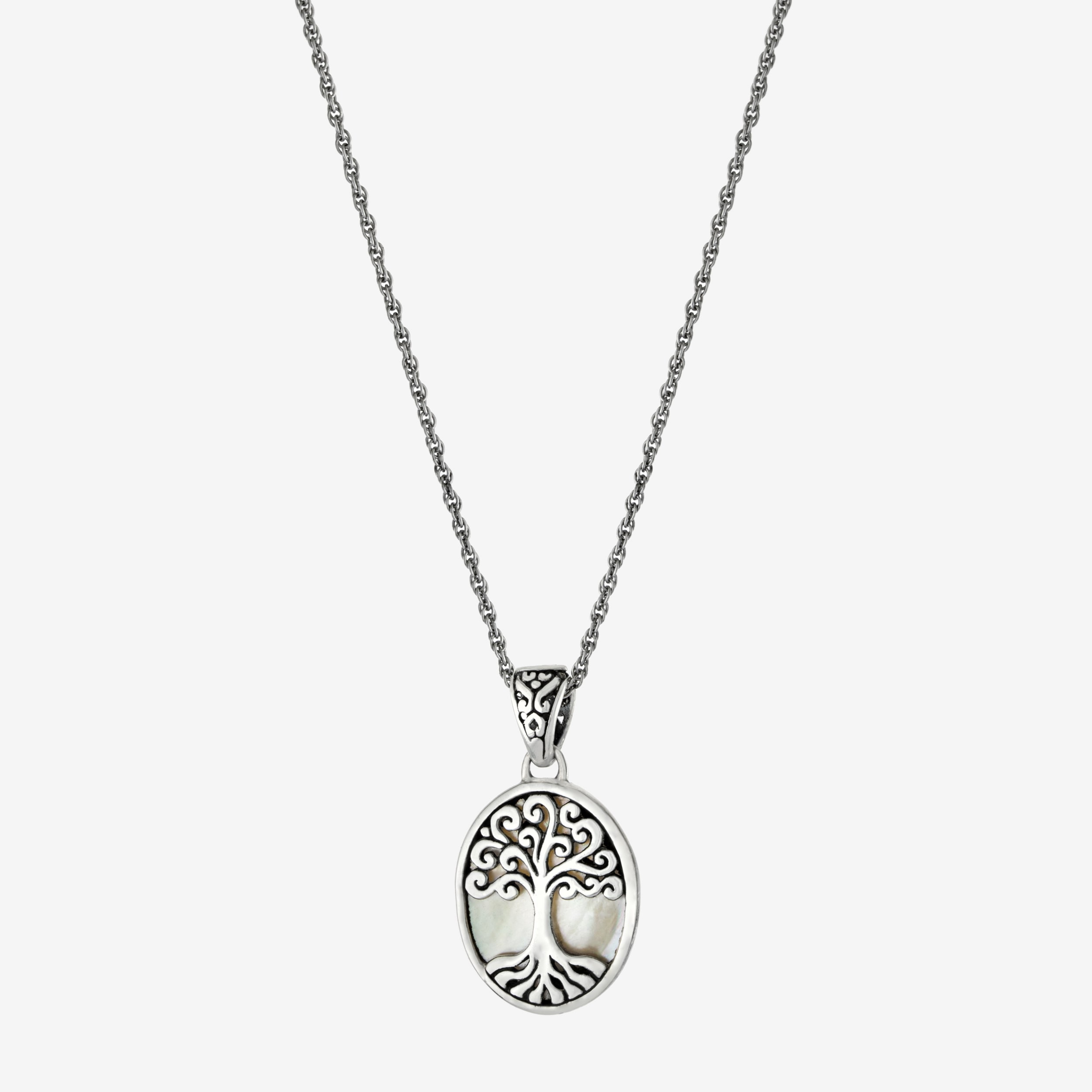Tree Of Life Womens White Mother Of Pearl Sterling Silver 16 Inch Pendant Necklace