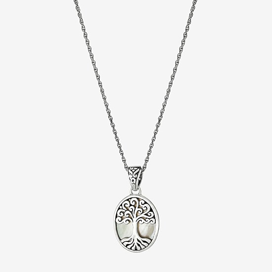 Tree Of Life Womens White Mother Of Pearl Sterling Silver 16 Inch Pendant Necklace