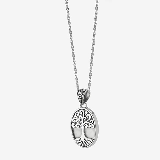 Tree Of Life Womens White Mother Of Pearl Sterling Silver 16 Inch Pendant Necklace