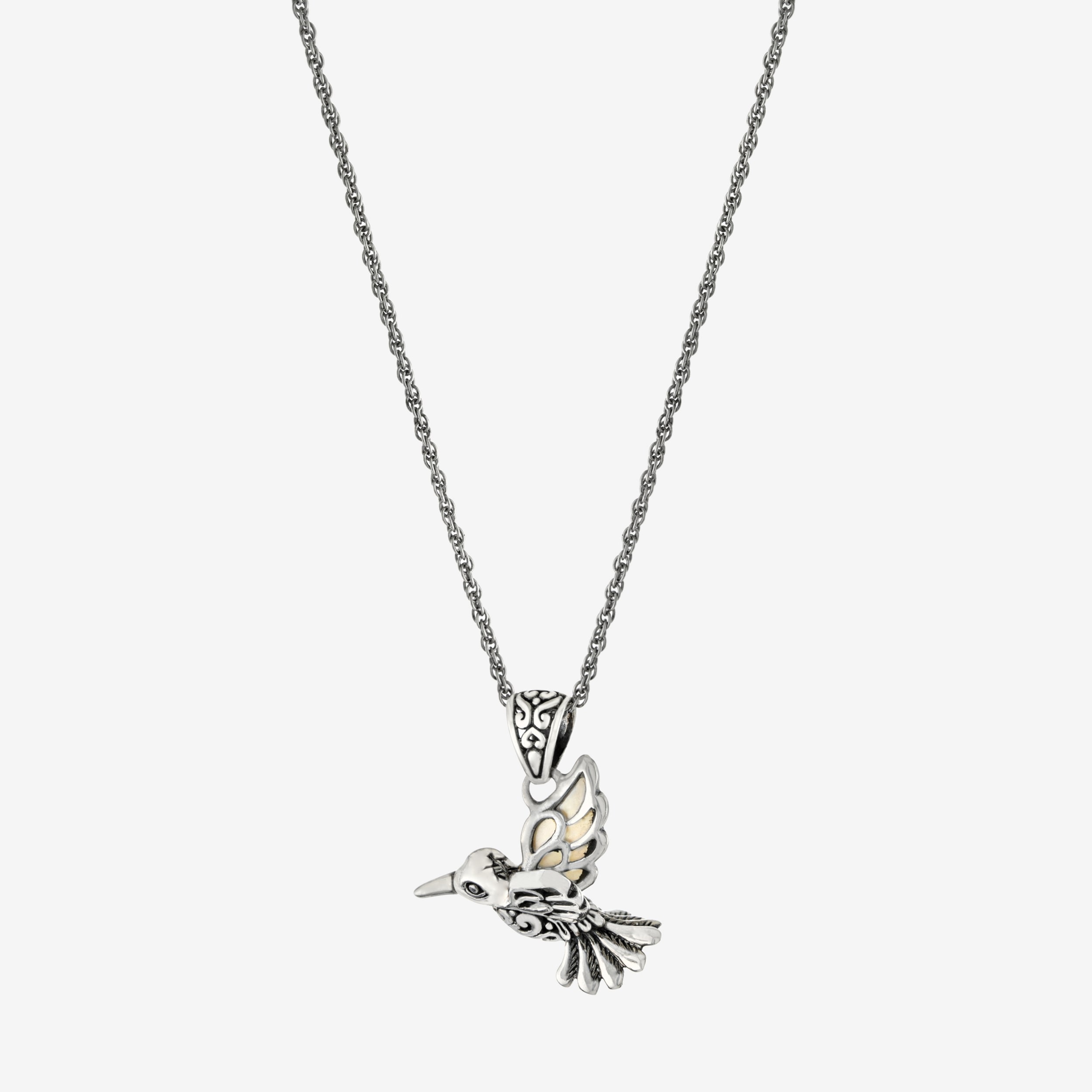 Hummingbird Womens White Mother Of Pearl Sterling Silver 16 Inch Pendant Necklace
