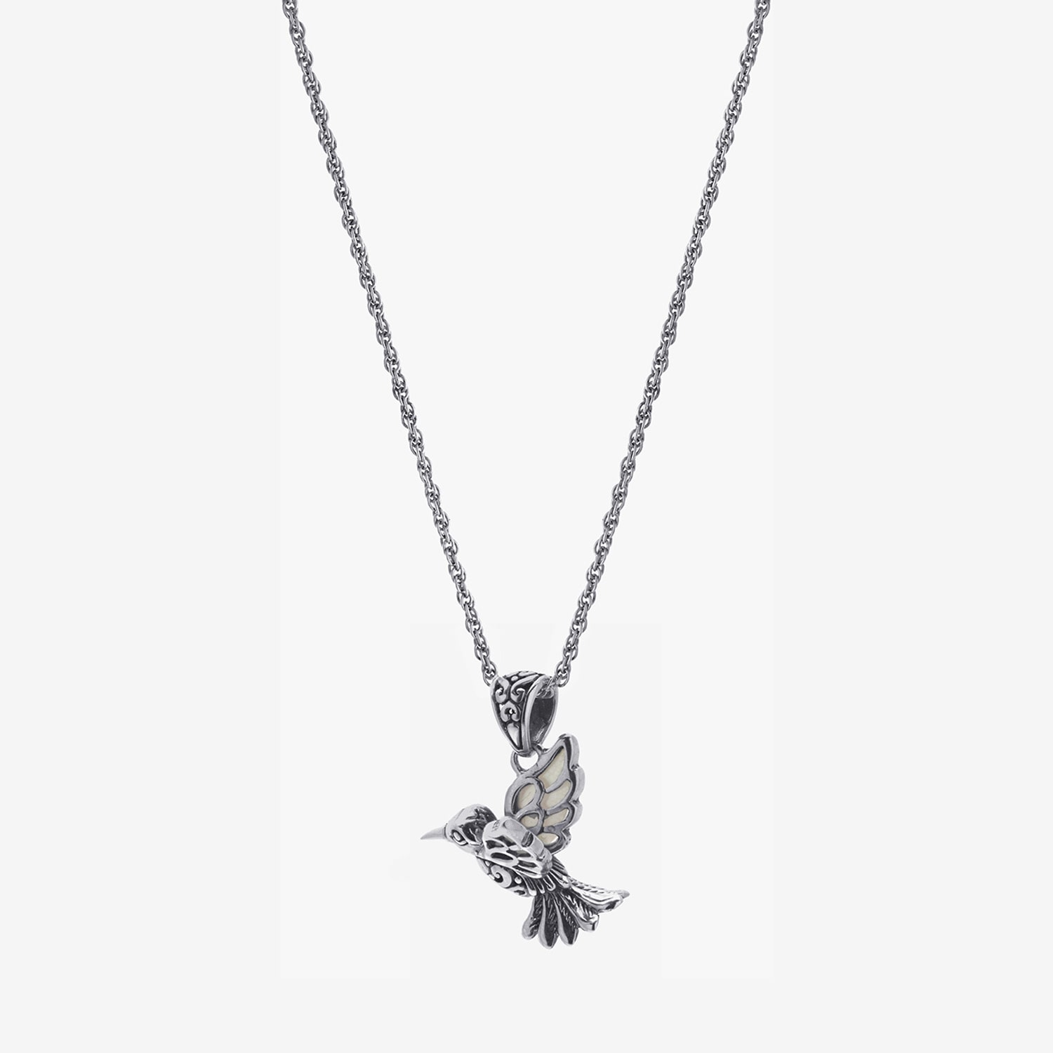 Hummingbird Womens White Mother Of Pearl Sterling Silver 16 Inch Pendant Necklace
