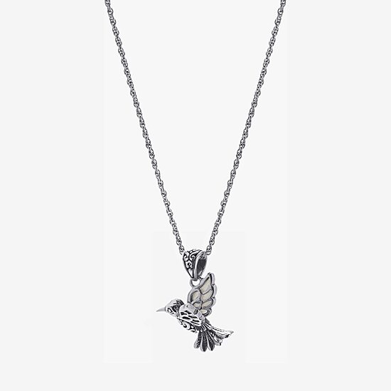 Hummingbird Womens White Mother Of Pearl Sterling Silver 16 Inch Pendant Necklace