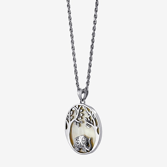 Tree Of Life Womens White Mother Of Pearl Sterling Silver Round 16 Inch Pendant Necklace
