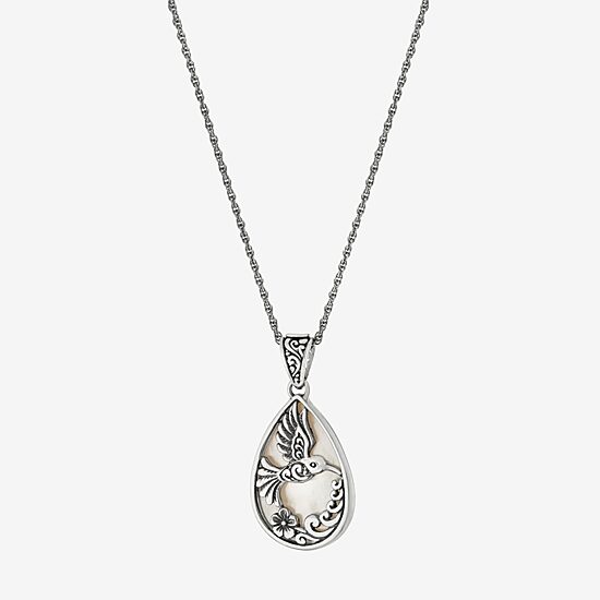 Hummingbird Womens White Mother Of Pearl Sterling Silver 16 Inch Pendant Necklace
