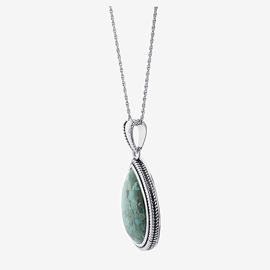 Womens Enhanced Blue Turquoise Sterling Silver 18 Inch Pendant Necklace