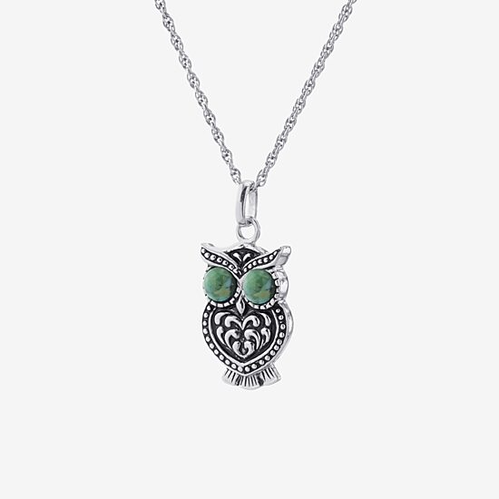 Womens Enhanced Blue Turquoise Sterling Silver 18 Inch Pendant Necklace
