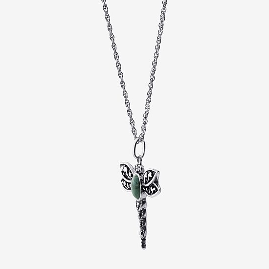 Dragon Fly Womens Enhanced Blue Turquoise Sterling Silver 18 Inch Pendant Necklace
