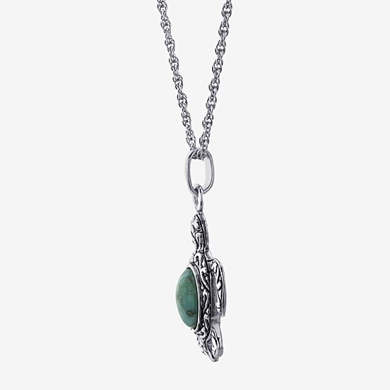 Turtle Womens Enhanced Blue Turquoise Sterling Silver 18 Inch Pendant Necklace