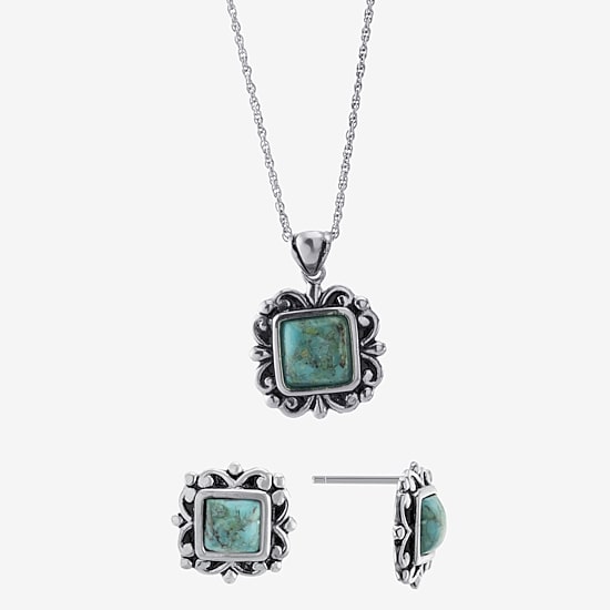 Womens Enhanced Blue Turquoise Sterling Silver 2-pc. Jewelry Set