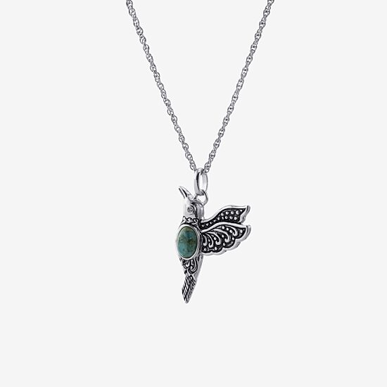 Hummingbird Womens Enhanced Blue Turquoise Sterling Silver 18 Inch Pendant Necklace