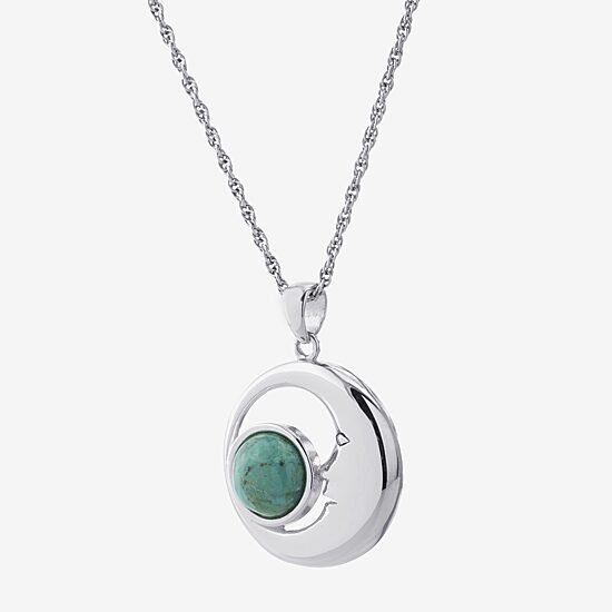 Womens Enhanced Blue Turquoise Sterling Silver Moon 18 Inch Pendant Necklace