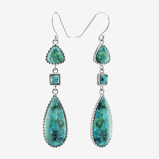 Womens Enhanced Blue Turquoise Sterling Silver Drop Earrings
