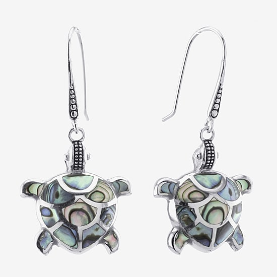 Turtle Womens Genuine Abalone Sterling Silver Drop Earrings